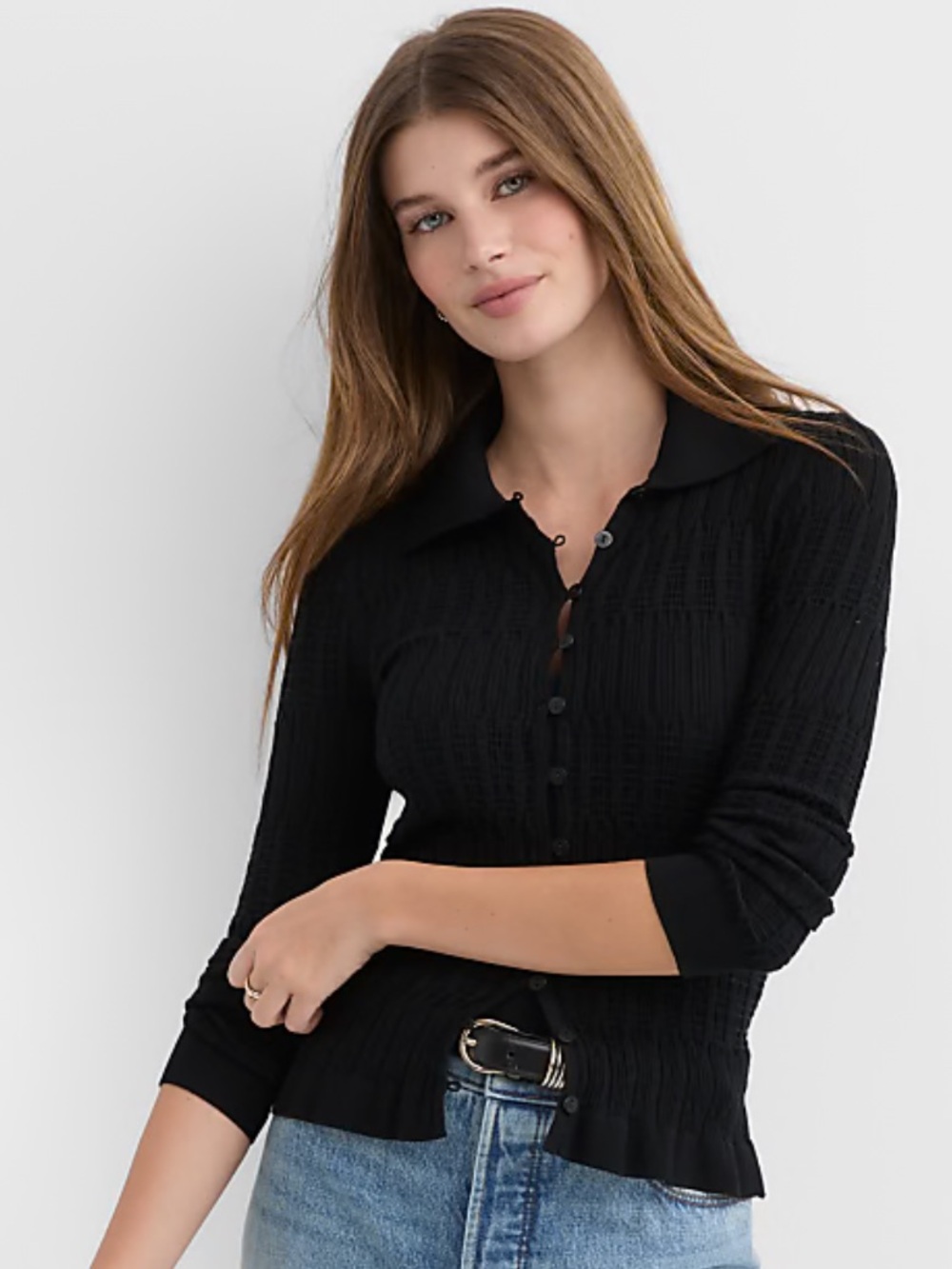 Smocked Ruffle Cardigan Top